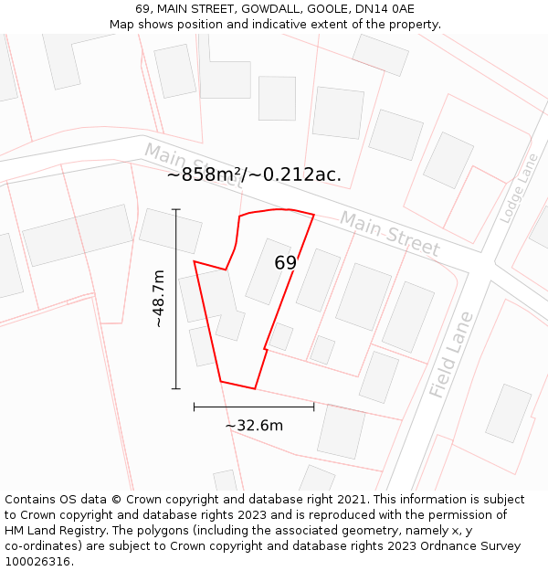 69, MAIN STREET, GOWDALL, GOOLE, DN14 0AE: Plot and title map