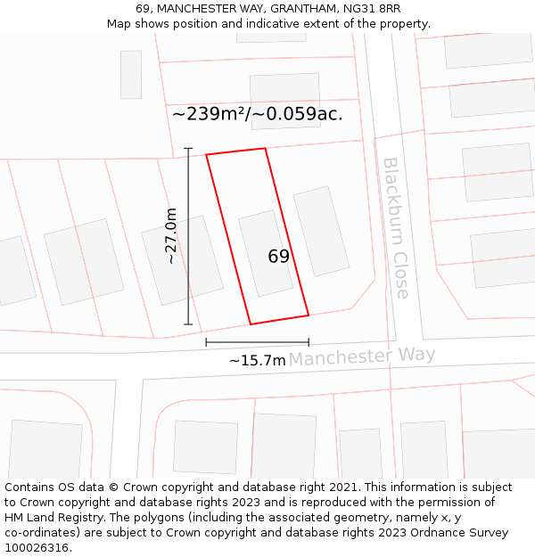 69, MANCHESTER WAY, GRANTHAM, NG31 8RR: Plot and title map