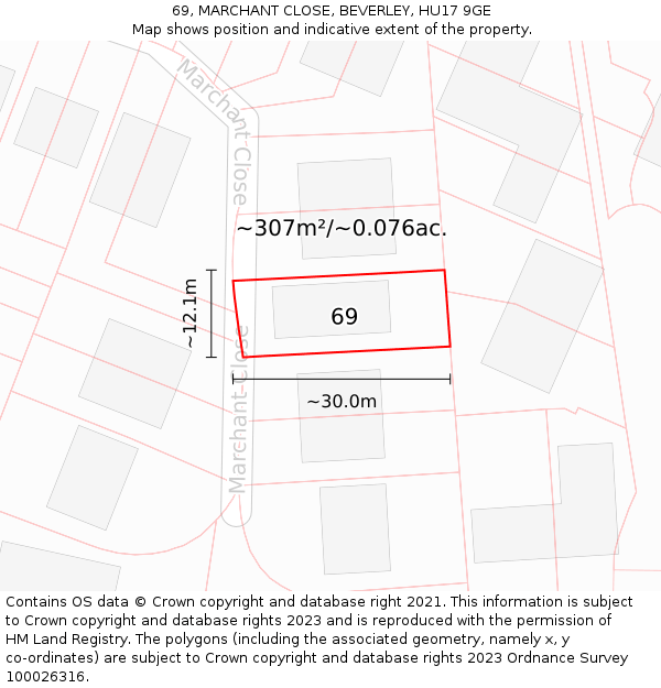 69, MARCHANT CLOSE, BEVERLEY, HU17 9GE: Plot and title map