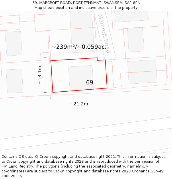 69, MARCROFT ROAD, PORT TENNANT, SWANSEA, SA1 8PN: Plot and title map