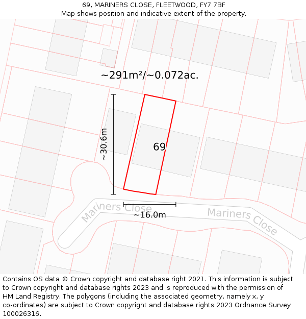 69, MARINERS CLOSE, FLEETWOOD, FY7 7BF: Plot and title map