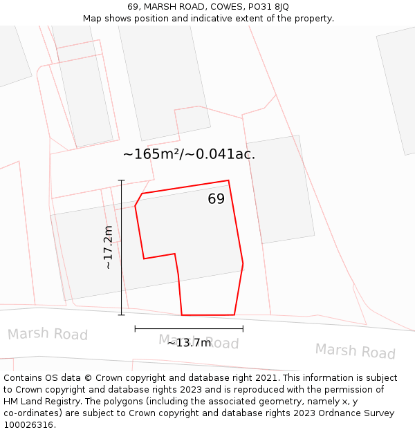 69, MARSH ROAD, COWES, PO31 8JQ: Plot and title map