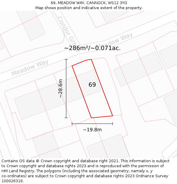 69, MEADOW WAY, CANNOCK, WS12 3YG: Plot and title map