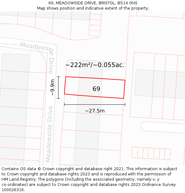 69, MEADOWSIDE DRIVE, BRISTOL, BS14 0NS: Plot and title map