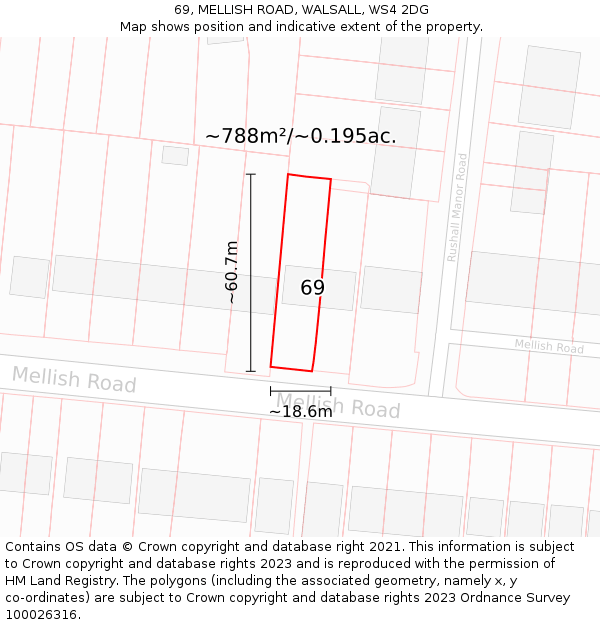 69, MELLISH ROAD, WALSALL, WS4 2DG: Plot and title map