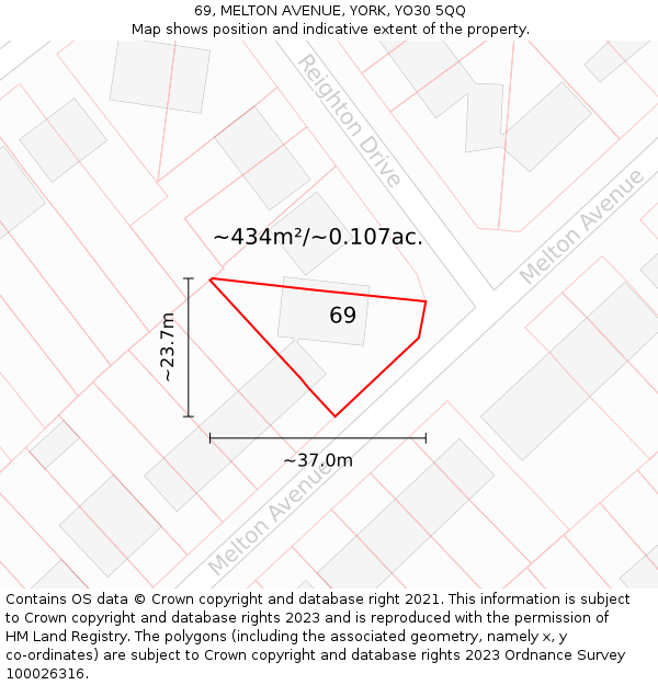 69, MELTON AVENUE, YORK, YO30 5QQ: Plot and title map