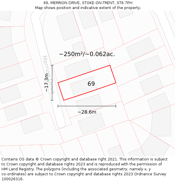 69, MERRION DRIVE, STOKE-ON-TRENT, ST6 7PH: Plot and title map