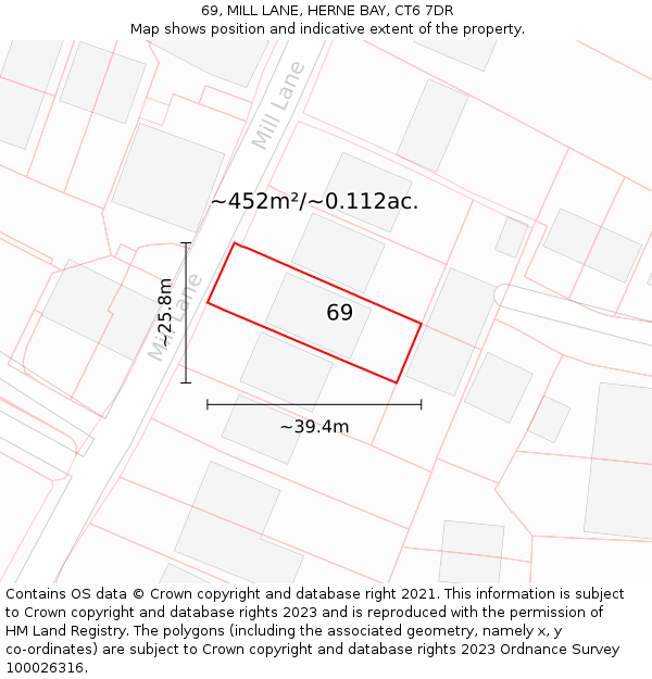 69, MILL LANE, HERNE BAY, CT6 7DR: Plot and title map