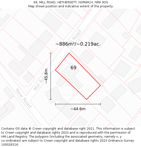 69, MILL ROAD, HETHERSETT, NORWICH, NR9 3DS: Plot and title map