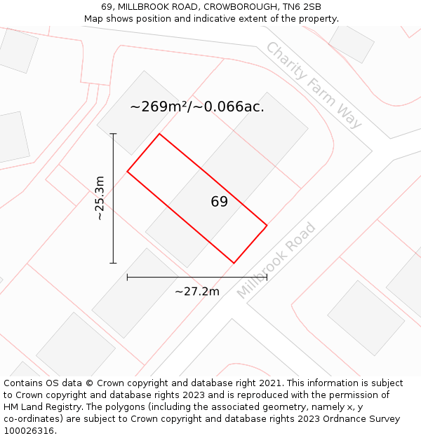 69, MILLBROOK ROAD, CROWBOROUGH, TN6 2SB: Plot and title map