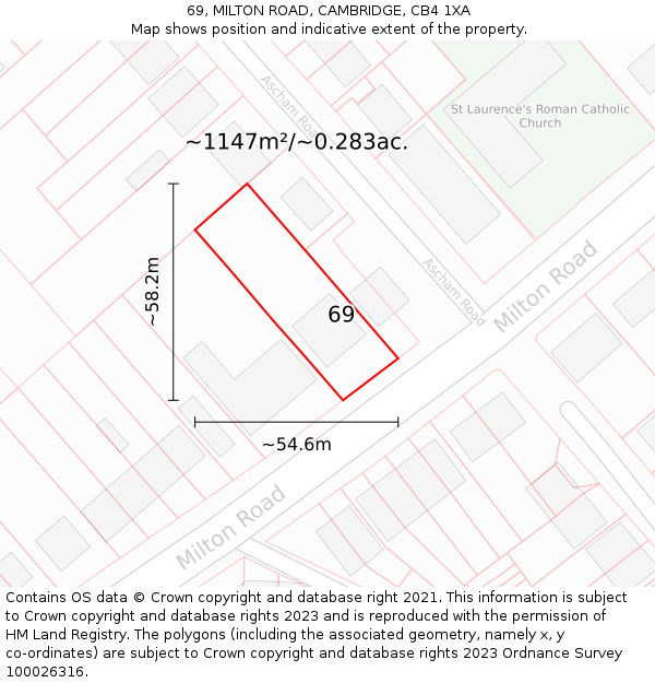 69, MILTON ROAD, CAMBRIDGE, CB4 1XA: Plot and title map