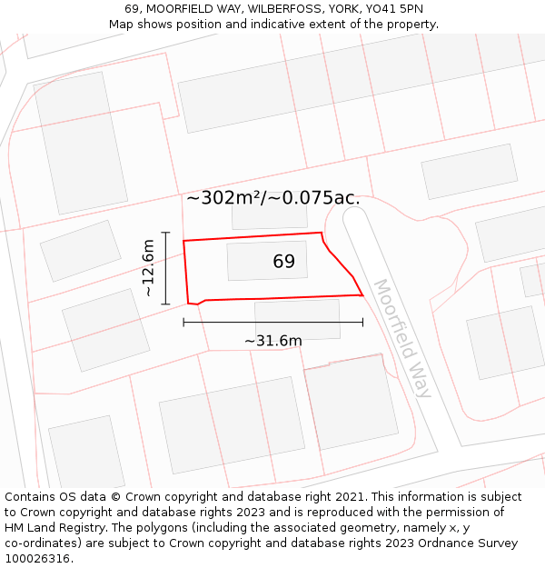 69, MOORFIELD WAY, WILBERFOSS, YORK, YO41 5PN: Plot and title map