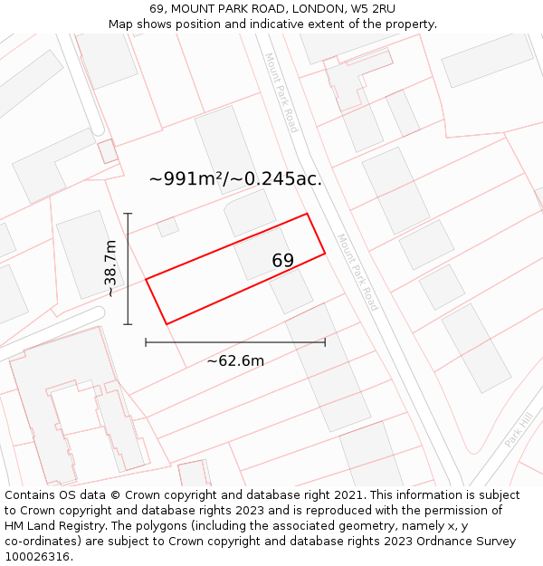 69, MOUNT PARK ROAD, LONDON, W5 2RU: Plot and title map