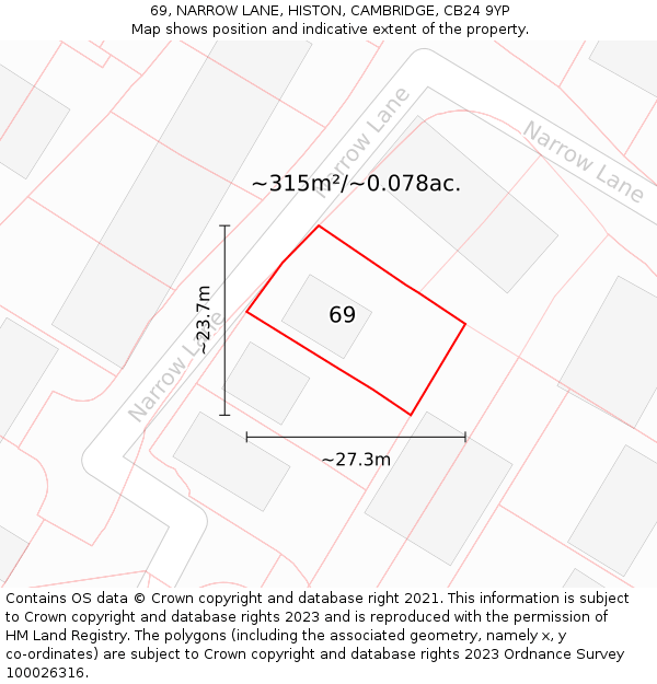 69, NARROW LANE, HISTON, CAMBRIDGE, CB24 9YP: Plot and title map