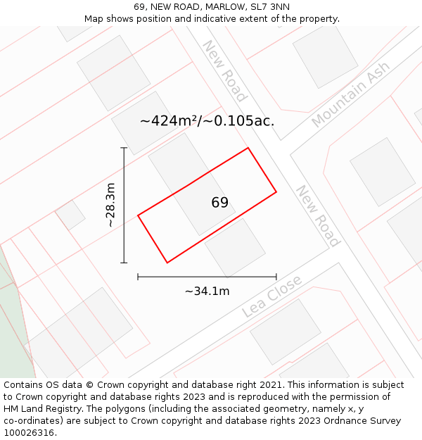 69, NEW ROAD, MARLOW, SL7 3NN: Plot and title map