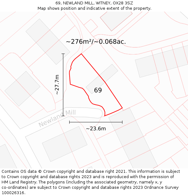 69, NEWLAND MILL, WITNEY, OX28 3SZ: Plot and title map