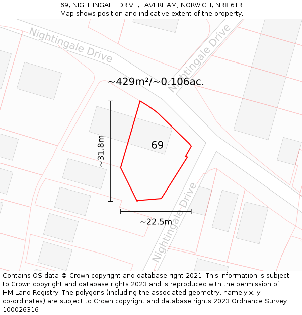 69, NIGHTINGALE DRIVE, TAVERHAM, NORWICH, NR8 6TR: Plot and title map