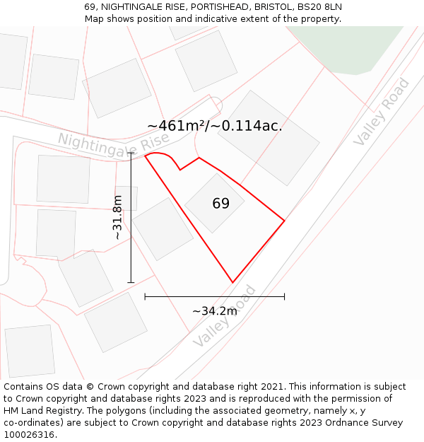 69, NIGHTINGALE RISE, PORTISHEAD, BRISTOL, BS20 8LN: Plot and title map