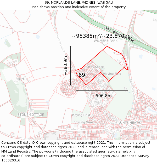 69, NORLANDS LANE, WIDNES, WA8 5AU: Plot and title map