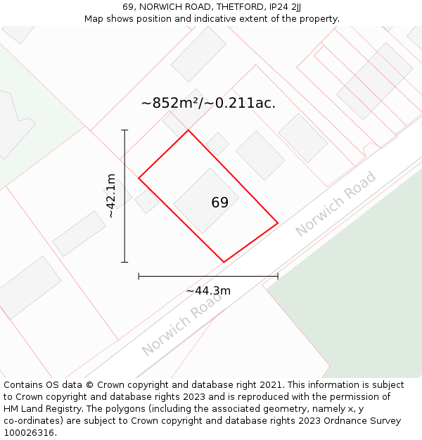 69, NORWICH ROAD, THETFORD, IP24 2JJ: Plot and title map