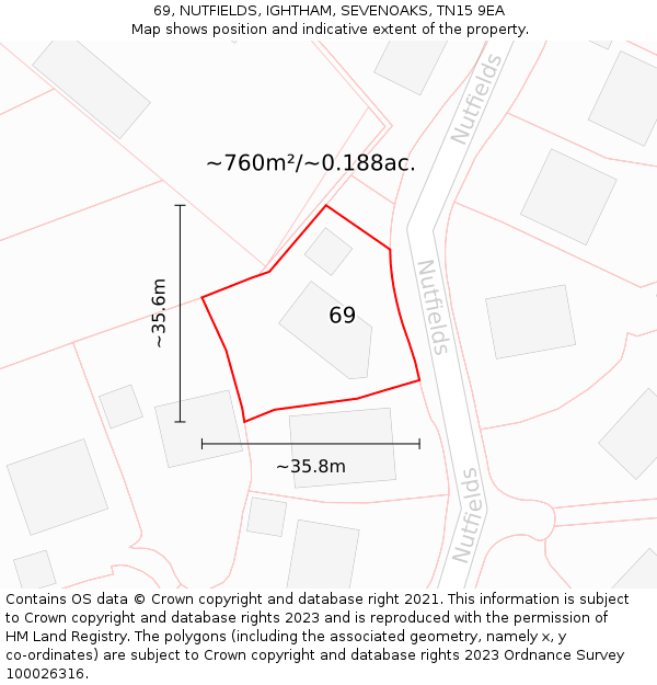 69, NUTFIELDS, IGHTHAM, SEVENOAKS, TN15 9EA: Plot and title map