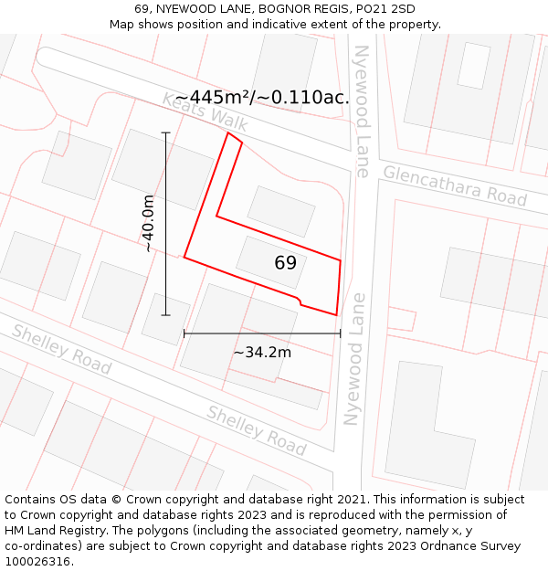 69, NYEWOOD LANE, BOGNOR REGIS, PO21 2SD: Plot and title map