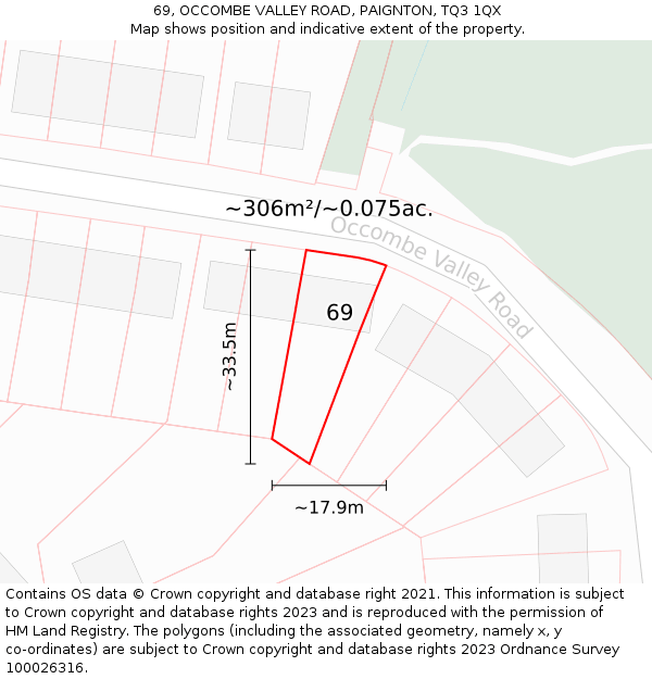 69, OCCOMBE VALLEY ROAD, PAIGNTON, TQ3 1QX: Plot and title map