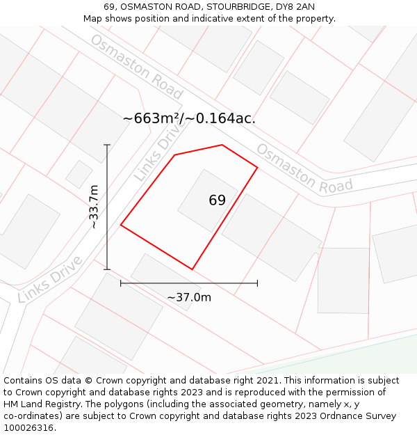 69, OSMASTON ROAD, STOURBRIDGE, DY8 2AN: Plot and title map