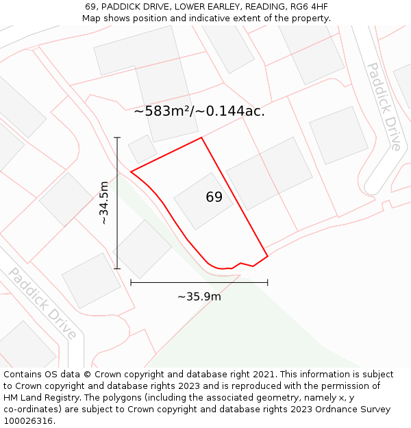 69, PADDICK DRIVE, LOWER EARLEY, READING, RG6 4HF: Plot and title map