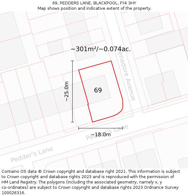 69, PEDDERS LANE, BLACKPOOL, FY4 3HY: Plot and title map