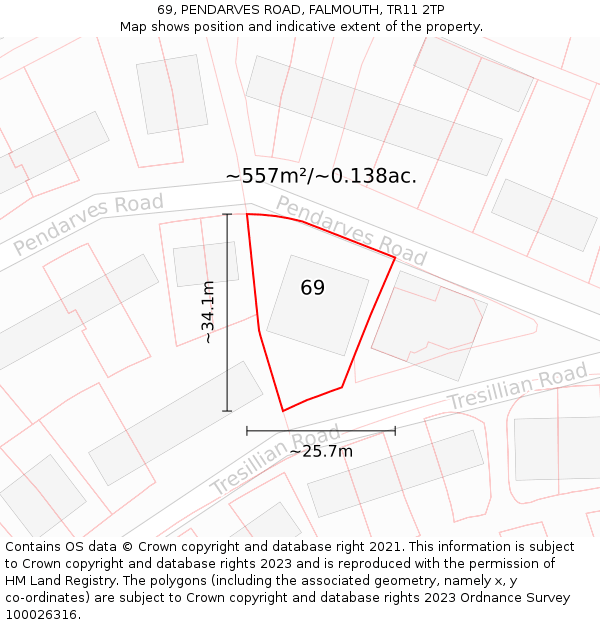 69, PENDARVES ROAD, FALMOUTH, TR11 2TP: Plot and title map