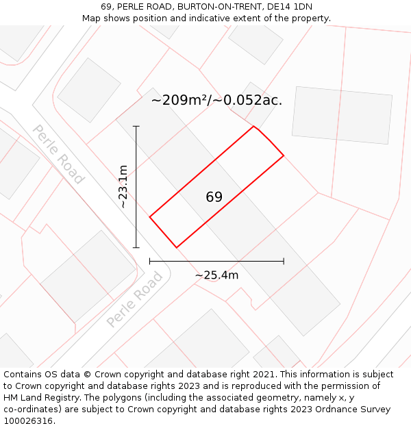 69, PERLE ROAD, BURTON-ON-TRENT, DE14 1DN: Plot and title map