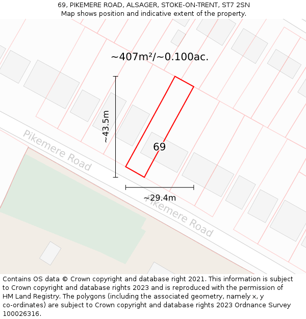 69, PIKEMERE ROAD, ALSAGER, STOKE-ON-TRENT, ST7 2SN: Plot and title map