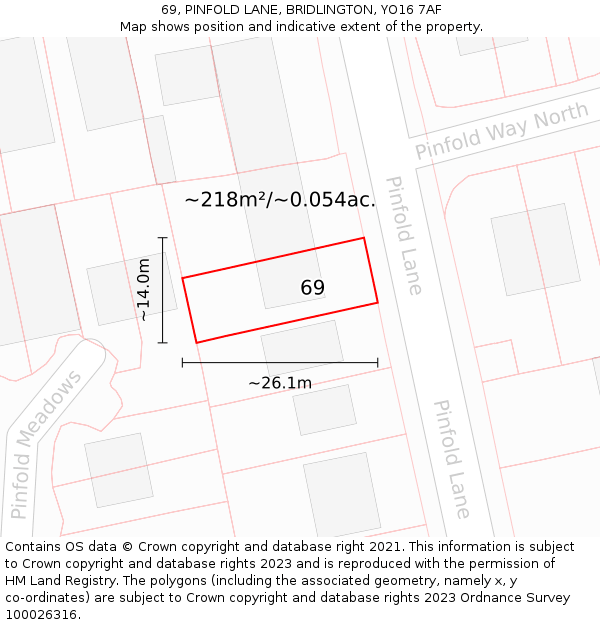 69, PINFOLD LANE, BRIDLINGTON, YO16 7AF: Plot and title map