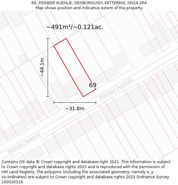 69, PIONEER AVENUE, DESBOROUGH, KETTERING, NN14 2PA: Plot and title map