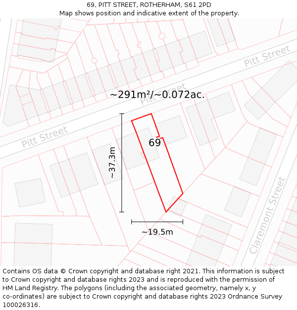 69, PITT STREET, ROTHERHAM, S61 2PD: Plot and title map