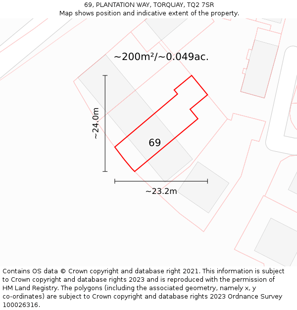 69, PLANTATION WAY, TORQUAY, TQ2 7SR: Plot and title map