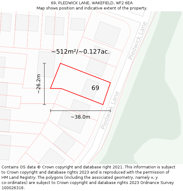 69, PLEDWICK LANE, WAKEFIELD, WF2 6EA: Plot and title map