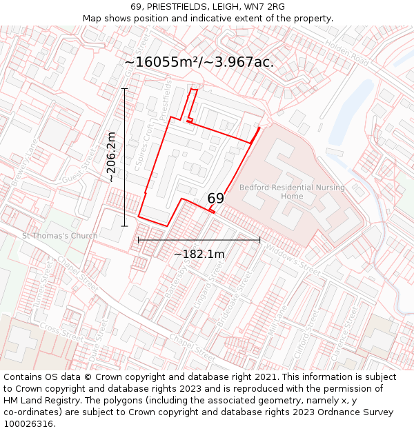 69, PRIESTFIELDS, LEIGH, WN7 2RG: Plot and title map