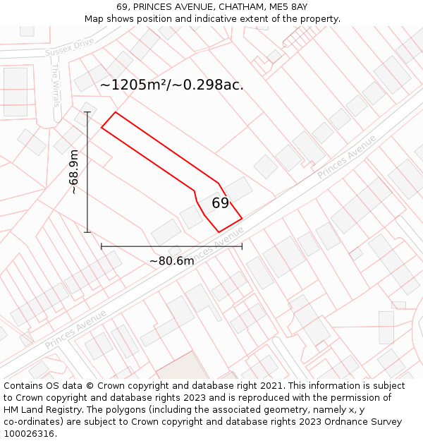 69, PRINCES AVENUE, CHATHAM, ME5 8AY: Plot and title map