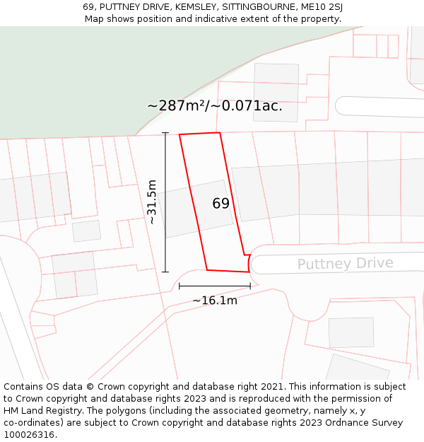 69, PUTTNEY DRIVE, KEMSLEY, SITTINGBOURNE, ME10 2SJ: Plot and title map