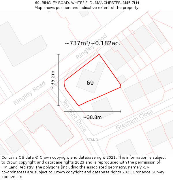 69, RINGLEY ROAD, WHITEFIELD, MANCHESTER, M45 7LH: Plot and title map