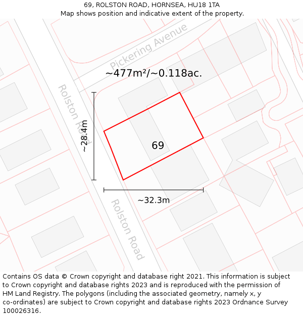 69, ROLSTON ROAD, HORNSEA, HU18 1TA: Plot and title map