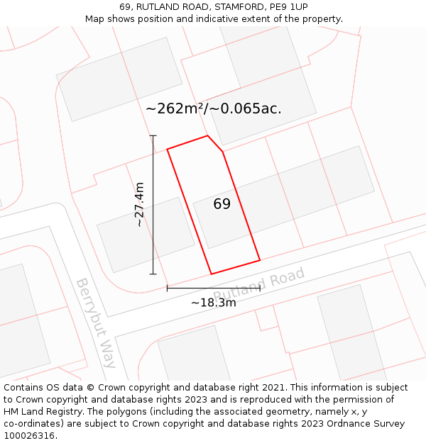 69, RUTLAND ROAD, STAMFORD, PE9 1UP: Plot and title map