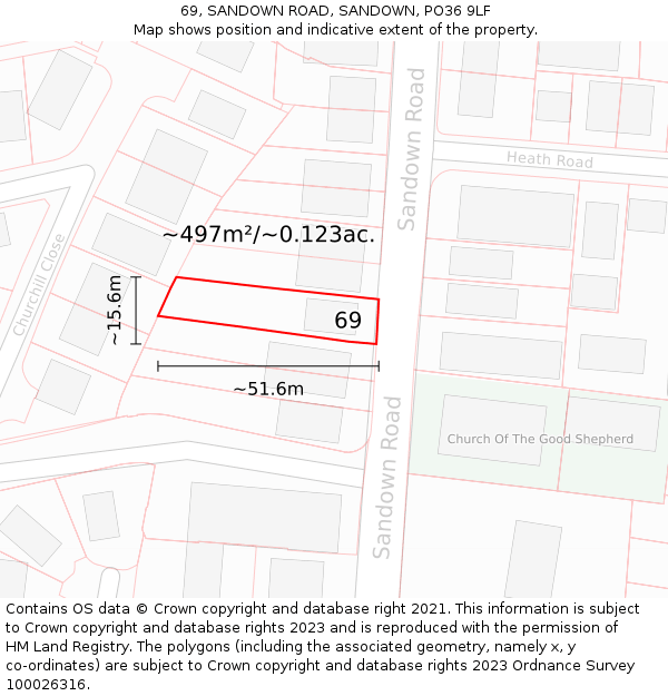 69, SANDOWN ROAD, SANDOWN, PO36 9LF: Plot and title map