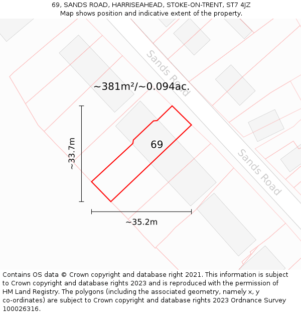 69, SANDS ROAD, HARRISEAHEAD, STOKE-ON-TRENT, ST7 4JZ: Plot and title map