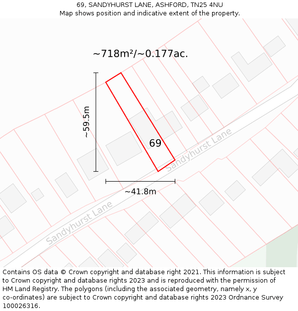 69, SANDYHURST LANE, ASHFORD, TN25 4NU: Plot and title map