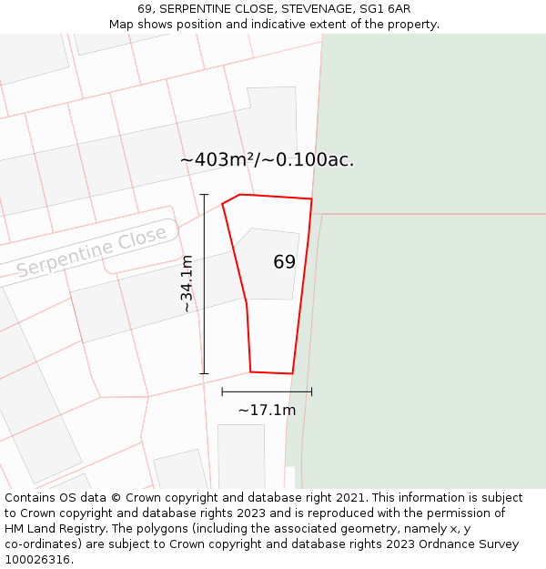 69, SERPENTINE CLOSE, STEVENAGE, SG1 6AR: Plot and title map