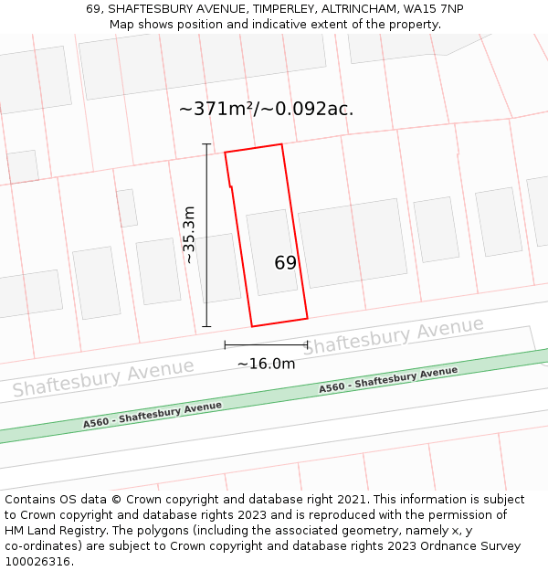 69, SHAFTESBURY AVENUE, TIMPERLEY, ALTRINCHAM, WA15 7NP: Plot and title map