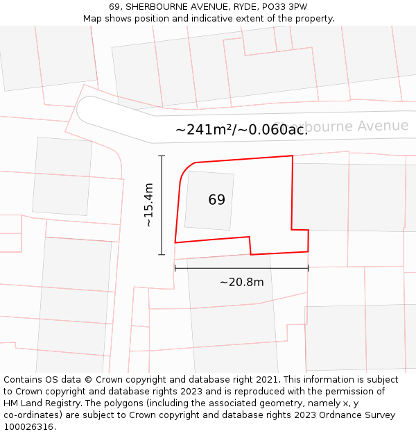 69, SHERBOURNE AVENUE, RYDE, PO33 3PW: Plot and title map